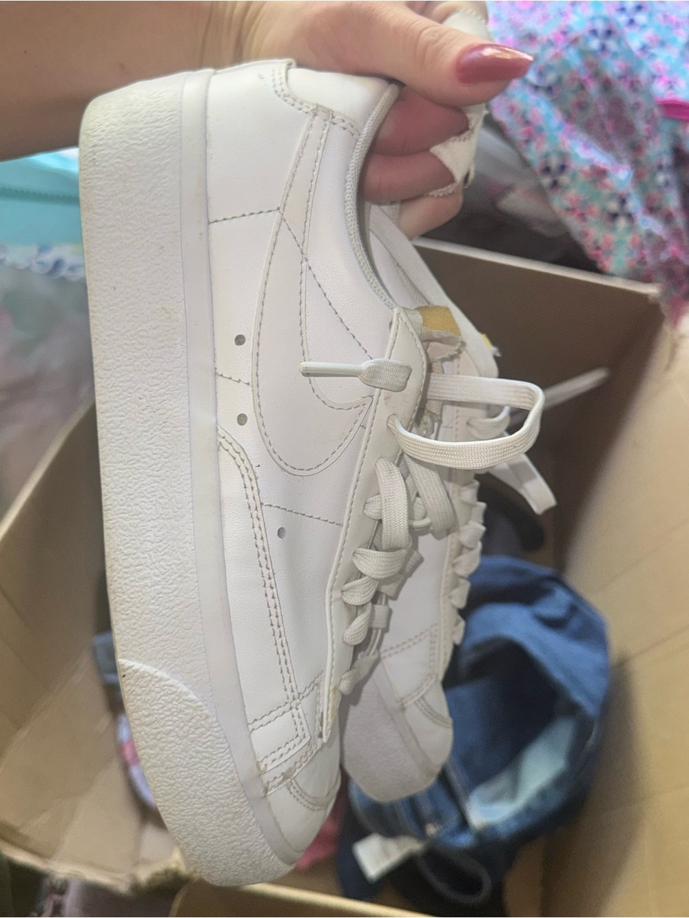 Nike Kids White Platform Sneakers with Small Gold Tongue Tab